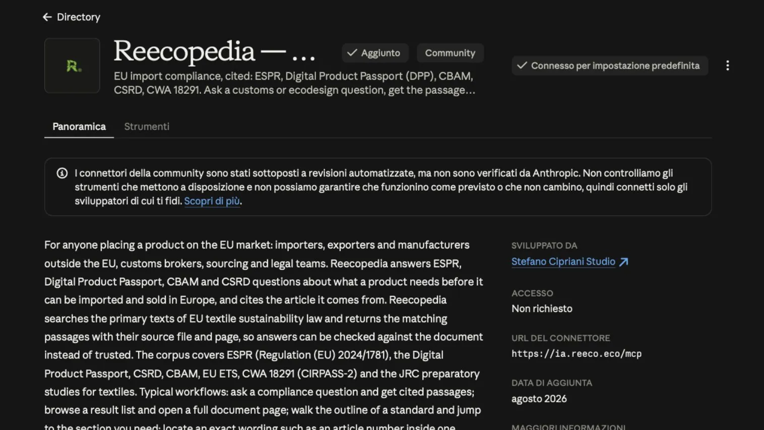 Naše orodje Reecopedia je zdaj prav tako vpisano v imenik Anthropic